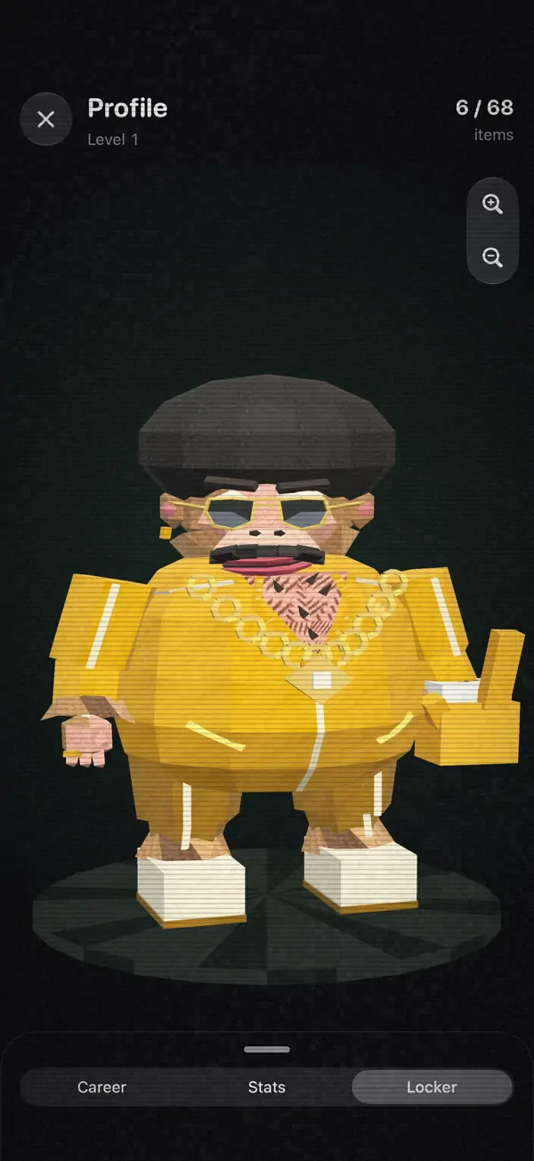 Gunk tries on an outfit in the locker.